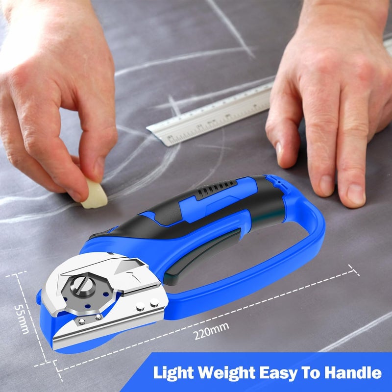 Pratuor Cordless Electric Scissors, 4V Box Cutter & Cardboard Cutter with Upgrade Blade, LED Light, Safety Lock - Rechargeable Rotary Cutter for Fabric, Leather, Plastic, Sewing, Industrial (Royal Blue) - Image 2